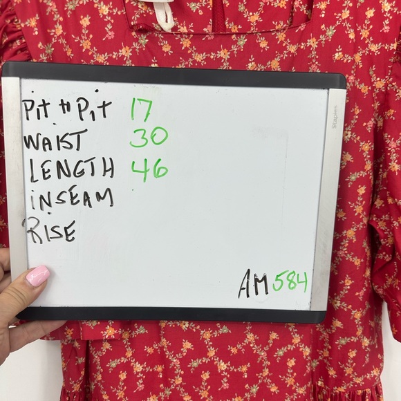 VTG 80s Lauren Ashley Puff Sleeves Red Floral Midi Dress 8 Cottagecore | AM584 - Picture 8 of 9